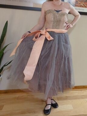 Strapless Tulle Ball Gown with Blush Sash